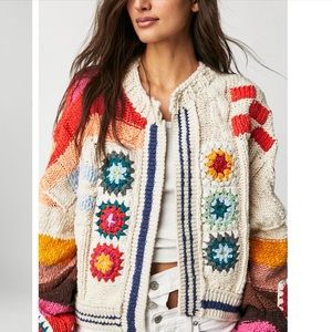 Free People Clear Skies Chunky Knit Colorful Cardi Cardigan